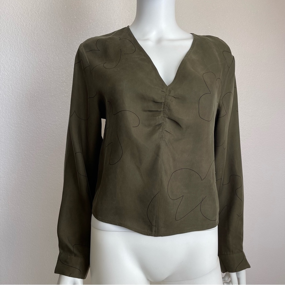 Madewell Green Ruched Long Sleeve Blouse